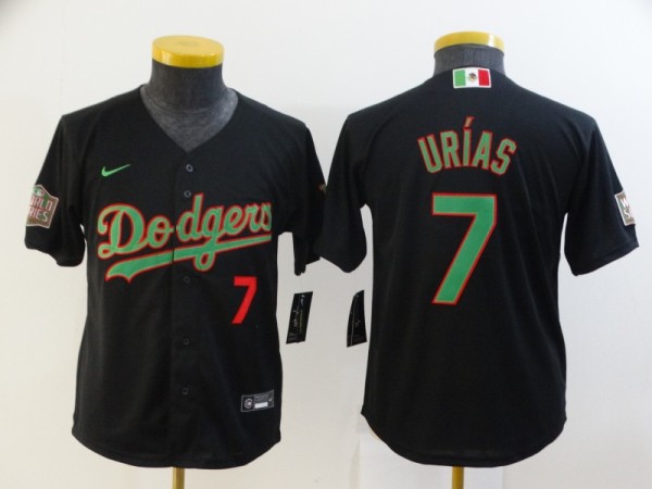 Youth MLB Los Angeles Dodgers #7 Julio Urias Black Green Game Nike Jersey