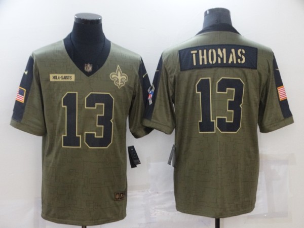 Men's New Orleans Saints #13 Michael Thomas 2021 Olive Salute To Service Limited Jersey