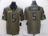 Men's San Francisco 49ers #5 Trey Lance 2021 Olive Salute To Service Limited Jersey