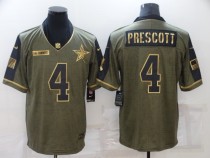 Men's Dallas Cowboys #4 Dak Prescott 2021 Olive Salute To Service Golden Limited Jersey