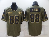 Men's Dallas Cowboys #88 CeeDee Lamb 2021 Olive Salute To Service Golden Limited Jersey