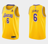 NBA Los Angeles Lakers #6 LeBron James 75th Anniversary Diamond Gold 2021 Jersey