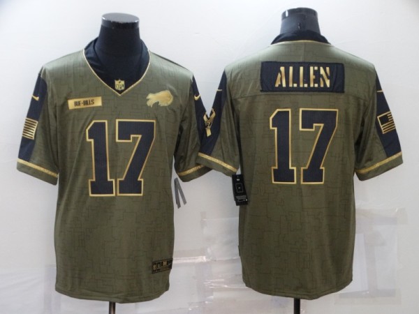 Men's Buffalo Bills #17 Josh Allen 2021 Olive Salute To Service Golden Limited Jersey