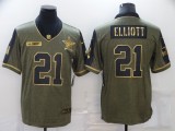 Men's Dallas Cowboys #21 Ezekiel Elliott 2021 Olive Salute To Service Golden Limited Jersey