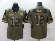 Men's Tampa Bay Buccaneers #12 Tom Brady 2021 Olive Salute To Service Golden Limited Jersey