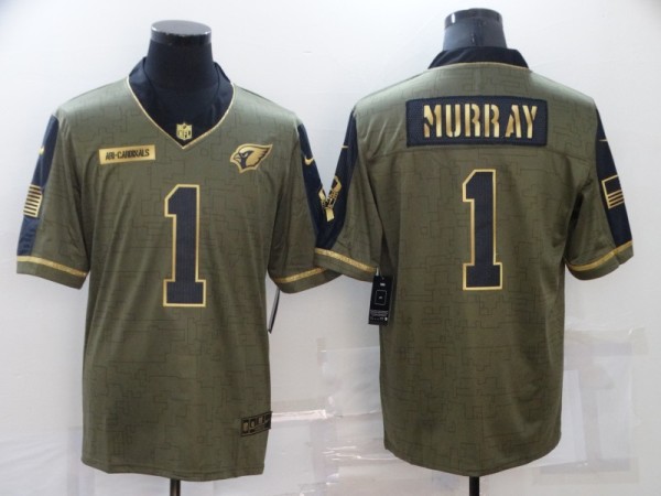 Men's Arizona Cardinals #1 Kyler Murray 2021 Olive Salute To Service Golden Limited Jersey