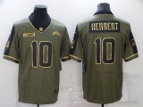 Men's Los Angeles Chargers #10 Justin Herbert 2021 Olive Salute To Service Golden Limited Jersey