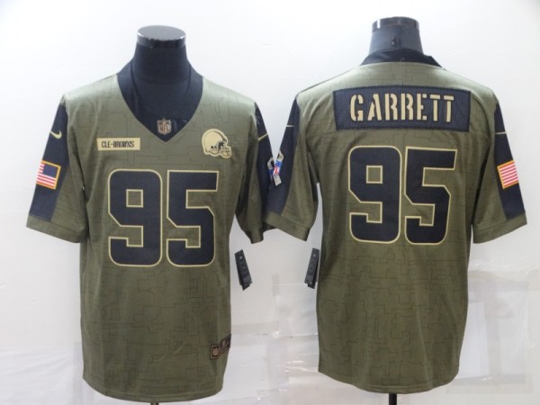 Men's Cleveland Browns #95 Myles Garrett 2021 Olive Salute To Service Limited Jersey