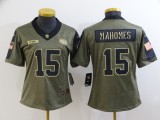 Women Kansas City Chiefs #15 Patrick Mahomes 2021 Olive Salute To Service Limited Jersey