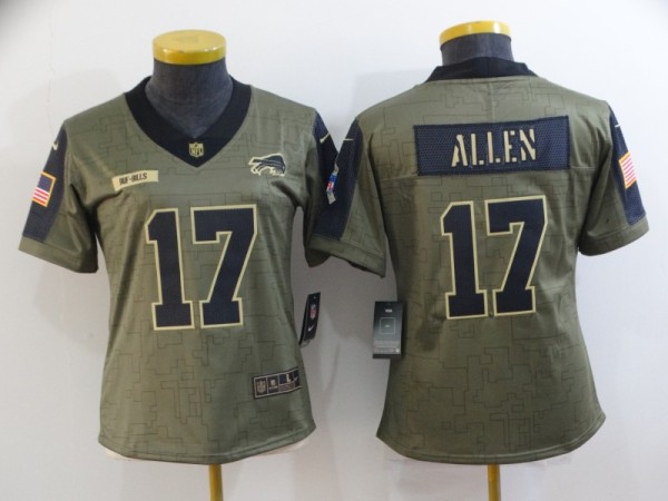 Women Buffalo Bills #17 Josh Allen 2021 Olive Salute To Service Limited Jersey