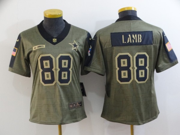 Women Dallas Cowboys #88 CeeDee Lamb 2021 Olive Salute To Service Limited Jersey