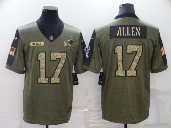 Men's Buffalo Bills #17 Josh Allen 2021 Olive Camo Salute To Service Limited Jersey