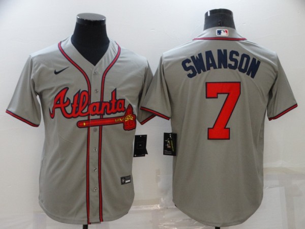 MLB Atlanta Braves #7 Swanson Grey Game Jersey