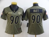 Women Pittsburgh Steelers #90 T. J. Watt  2021 Olive Salute To Service Limited Jersey