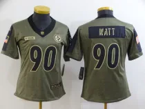 Women Pittsburgh Steelers #90 T. J. Watt  2021 Olive Salute To Service Limited Jersey