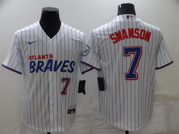 MLB Atlanta Braves #7 Swanson White City Edition Game Jersey