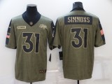 Men's Denver Broncos #31 Simmons 2021 Olive Salute To Service Golden Limited Jersey
