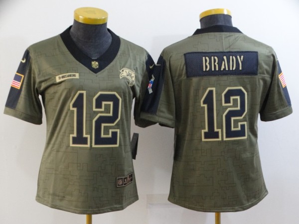 Women Tampa Bay Buccaneers #12 Tom Brady 2021 Olive Salute To Service Limited Jersey