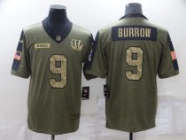 Men's Cincinnati Bengals #9 Joe Burrow 2021 Olive Camo Salute To Service Limited Jersey