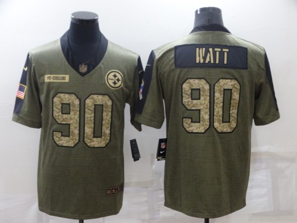 MLB Pittsburgh Steelers #90 T. J. Watt 2021 Olive Camo Salute To Service Limited Jersey