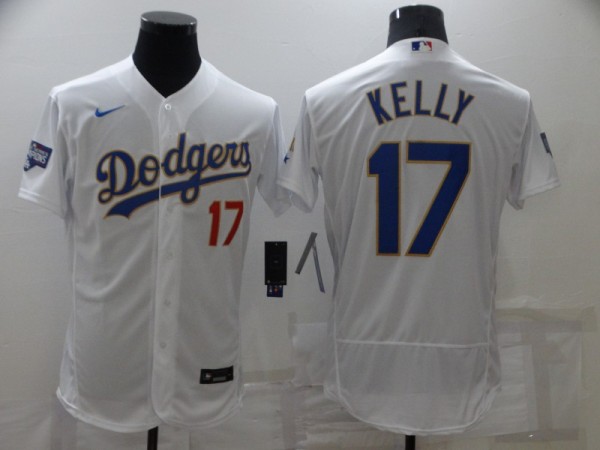 MLB Los Angeles Dodgers #17 Kelly White Gold Championship Flex Base Elite Jersey