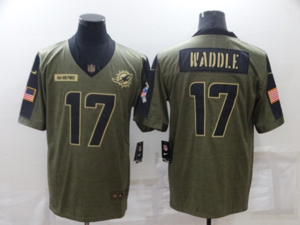 Men's Miami Dolphins #17 Waddle 2021 Olive Salute To Service Limited Jersey