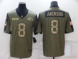 Men's Baltimore Ravens #8 Lamar Jackson 2021 Olive Camo Salute To Service Limited Jersey