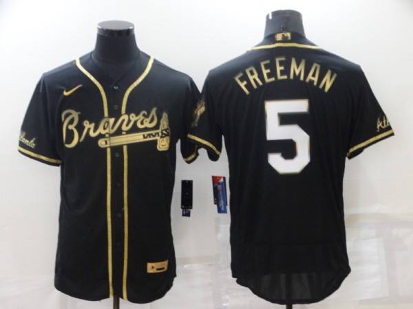 MLB Atlanta Braves #5 Freddie Freeman Black Gold Flex Elite Jersey