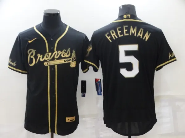 MLB Atlanta Braves #5 Freddie Freeman Black Gold Flex Elite Jersey
