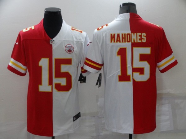 Men's Kansas City Chiefs #15 Patrick Mahomes Red/White Split Vapor Untouchable Limited Jersey