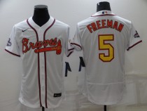 MLB Atlanta Braves #5 Freddie Freeman White Gold World Series Champions Flex Base Jersey