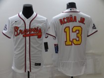 MLB Atlanta Braves #13 Ronald Acuña Jr. White Gold World Series Champions Flex Base Jersey