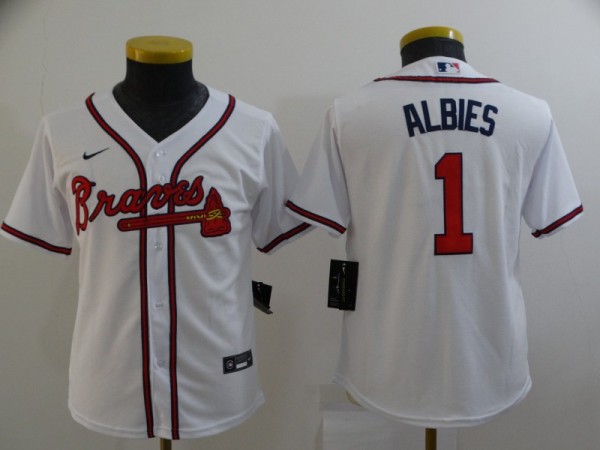 Youth MLB Atlanta Braves #1 Albies White Game Nike Jersey