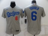 MLB Los Angeles Dodgers #6 Trea Turner Grey Flex Base Elite Jersey