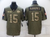 Men's Kansas City Chiefs #15 Patrick Mahomes 2021 Olive Camo Salute To Service Limited Jersey