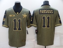 Men's Dallas Cowboys #11 Micah Parsons 2021 Olive Salute To Service Golden Limited Jersey