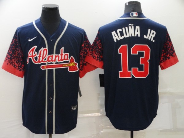 MLB Atlanta Braves #13 Ronald Acuña Jr. Navy Jersey