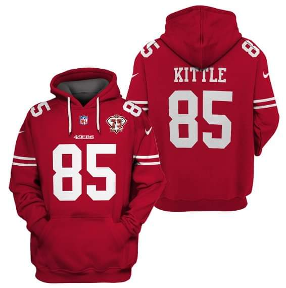 Men's San Francisco 49ers #85 George Kittle Red 75th Anniversary New Hoodies