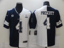 Men's Dallas Cowboys #4 Dak Prescott Navy White Split With C Patch And 1960 Patch Limited Jersey