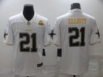 Men's Dallas Cowboys #21 Ezekiel Elliott White Golden Edition With 1960 Patch Limited Jersey