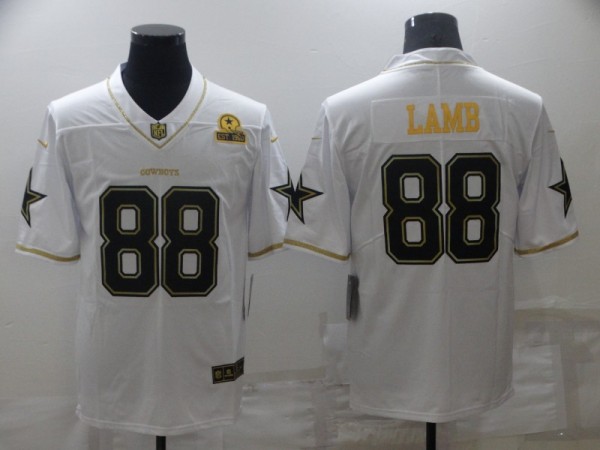 Men's Dallas Cowboys #88 CeeDee Lamb White Golden Edition With 1960 Patch Limited Jersey