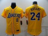 Men's Los Angeles Lakers Front #8 Back #24 Kobe Bryant Yellow Flex Base Jersey