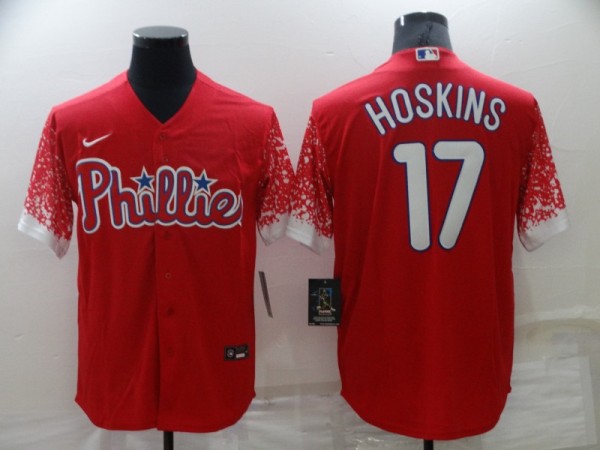 MLB Philadelphia Phillies #17 Rhys Hoskins Red City Connect Jersey