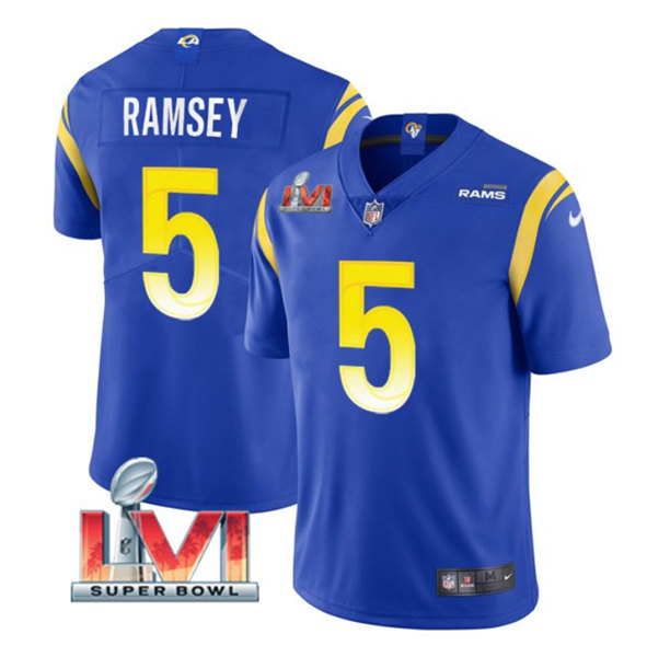 Men's Los Angeles Rams #5 Jalen Ramsey Royal 2022 Super Bowl LVI Vapor Limited Jersey