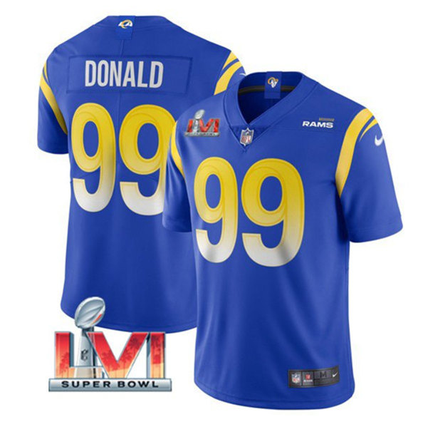 Men's Los Angeles Rams #99 Aaron Donald Royal 2022 Super Bowl LVI Vapor Limited Jersey