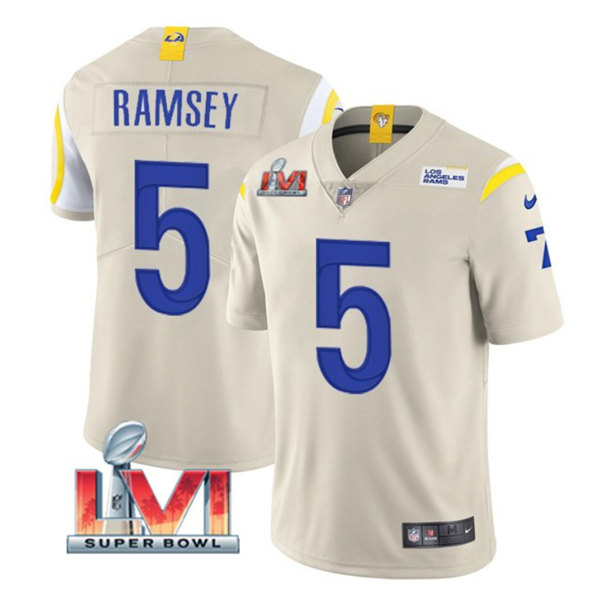 Men's Los Angeles Rams #5 Jalen Ramsey Bone 2022 Super Bowl LVI Vapor Limited Jersey