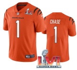 Men's Cincinnati Bengals #1 Ja'Marr Chase Orange 2022 Super Bowl LVI Vapor Limited Jersey