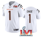 Men's Cincinnati Bengals #1 Ja'Marr Chase White 2022 Super Bowl LVI Vapor Limited Jersey