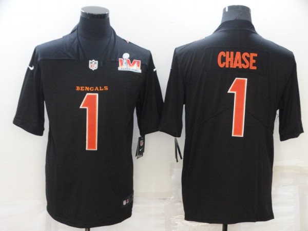 Men's Cincinnati Bengals #1 Ja'Marr Chase 2022 Black Super Bowl LVI Game Jersey