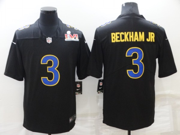 Men's Los Angeles Rams #3 Odell Beckham Jr. Black 2022 Super Bowl LVI Game Jersey